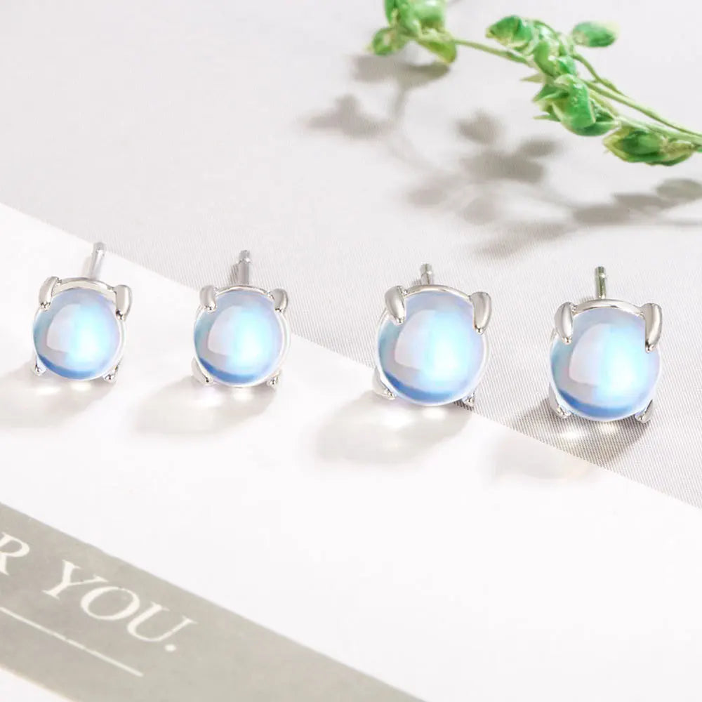 Moonstone Crystal Stud Earrings | 925 Sterling Silver | 5mm & 6mm