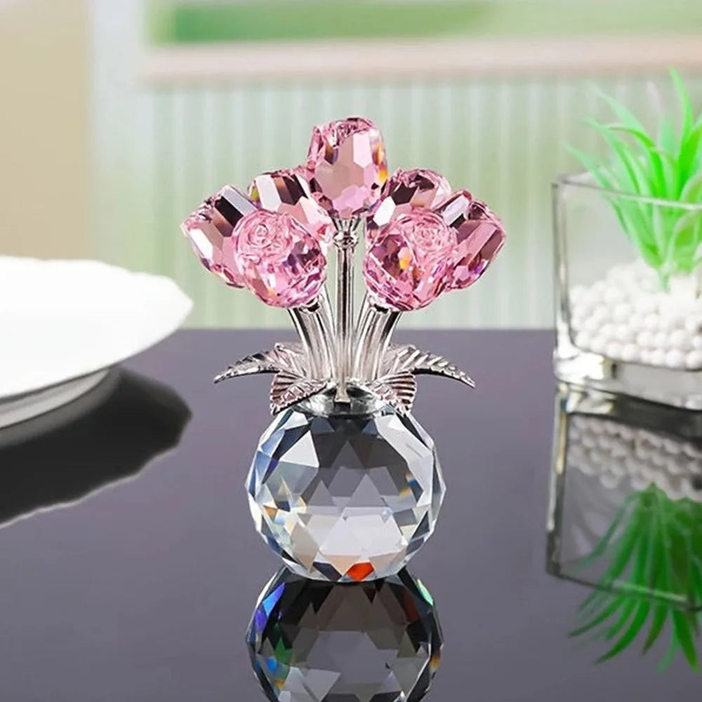 Crystal Rose Bouquet Sculpture — Handmade Rainbow Light Ornament