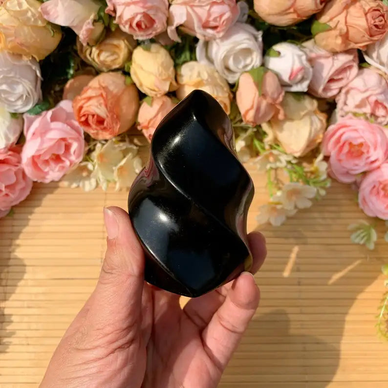 Polished Black Obsidian Flame Crystal