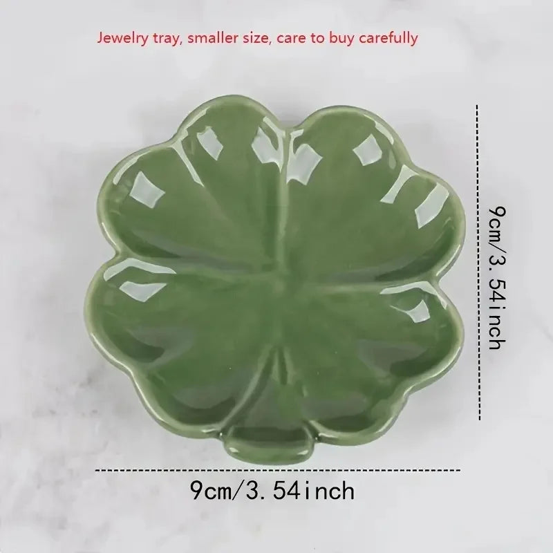 Ceramic Four-Leaf Clover Jewelry Tray — Nordic Style Crystal & Trinket Dish