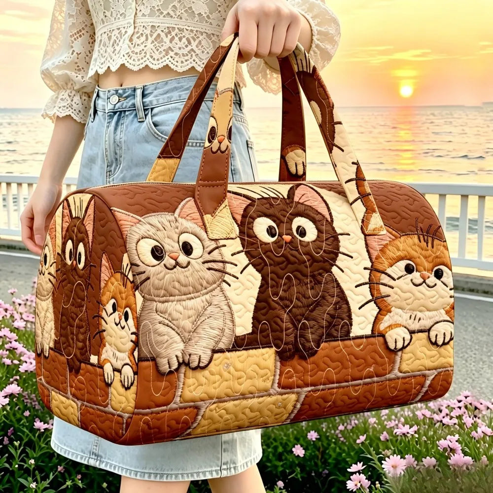 Cute Kitten Quilted Duffle Bag | Cat Embossed Travel & Gym Tote