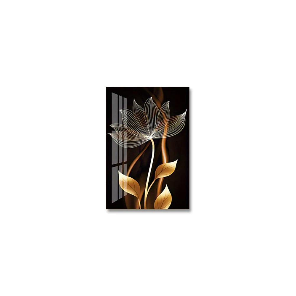 Black & Gold Abstract Floral Canvas Wall Art | Luxury Modern Home Decor Print