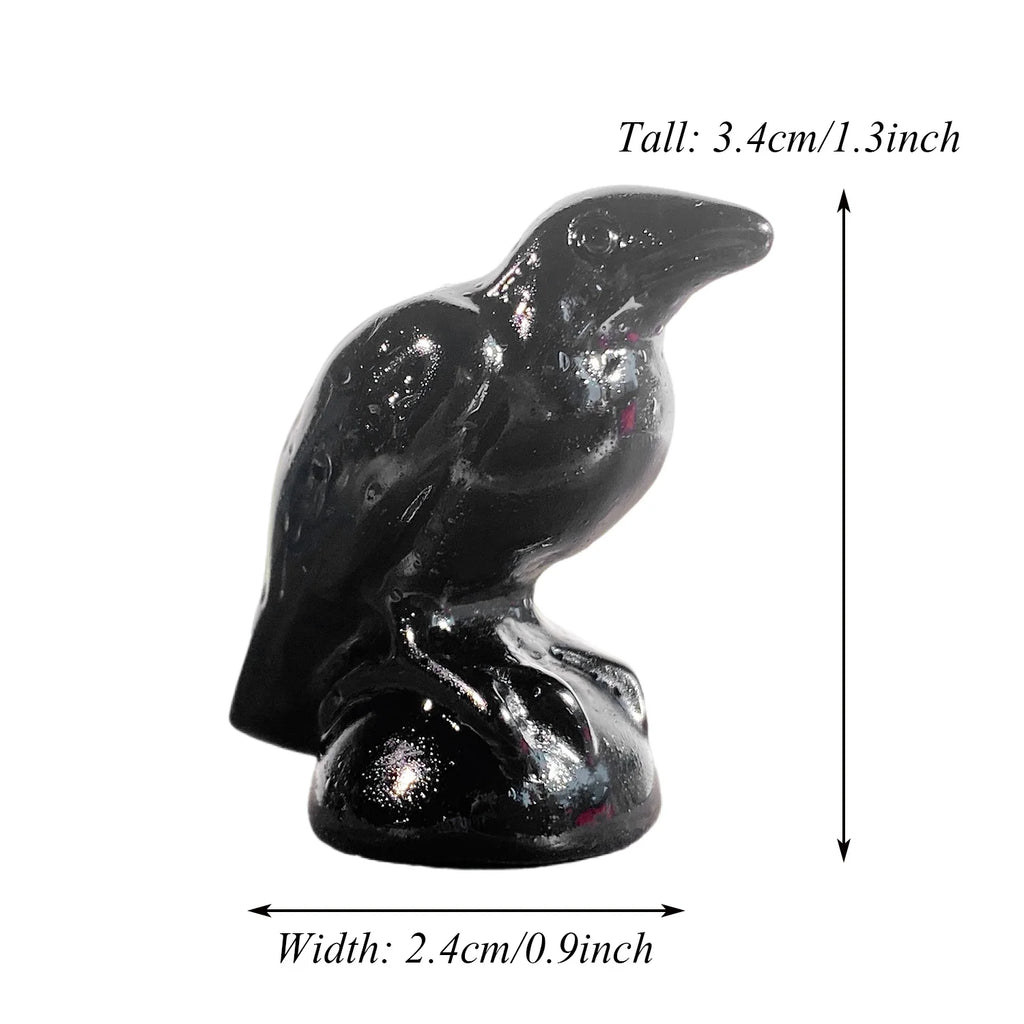 Hand-Carved Obsidian Crow Figurine | Crystal Bird Sculpture