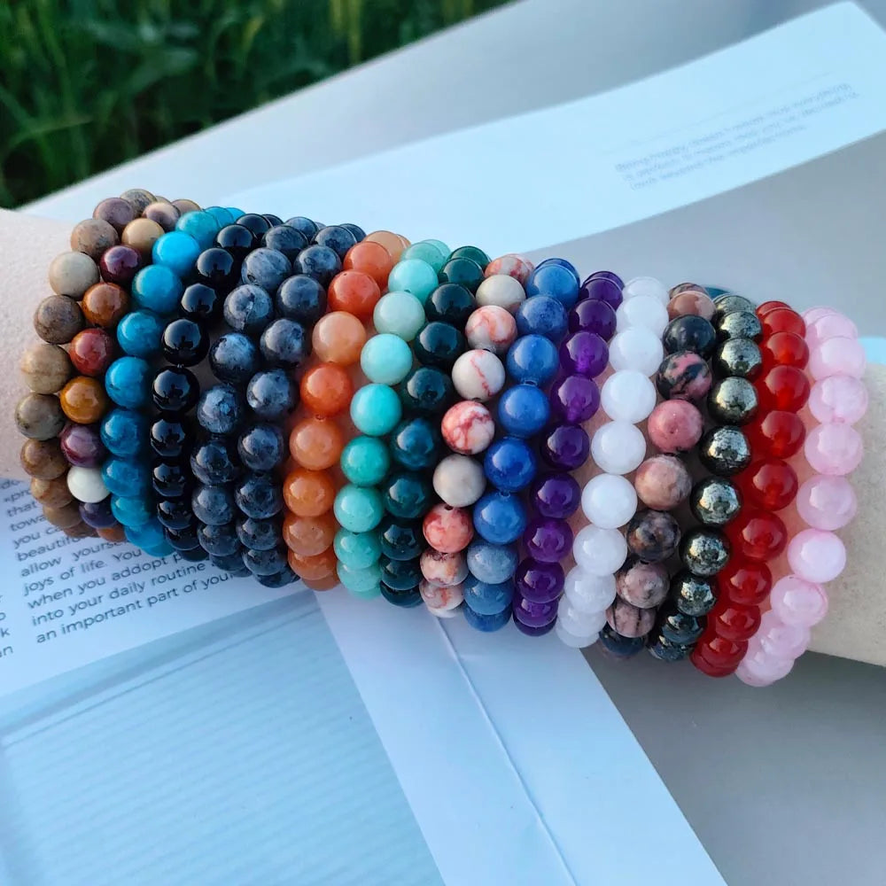Natural Gemstone Beaded Bracelet — Healing Crystal Stretch Bracelet