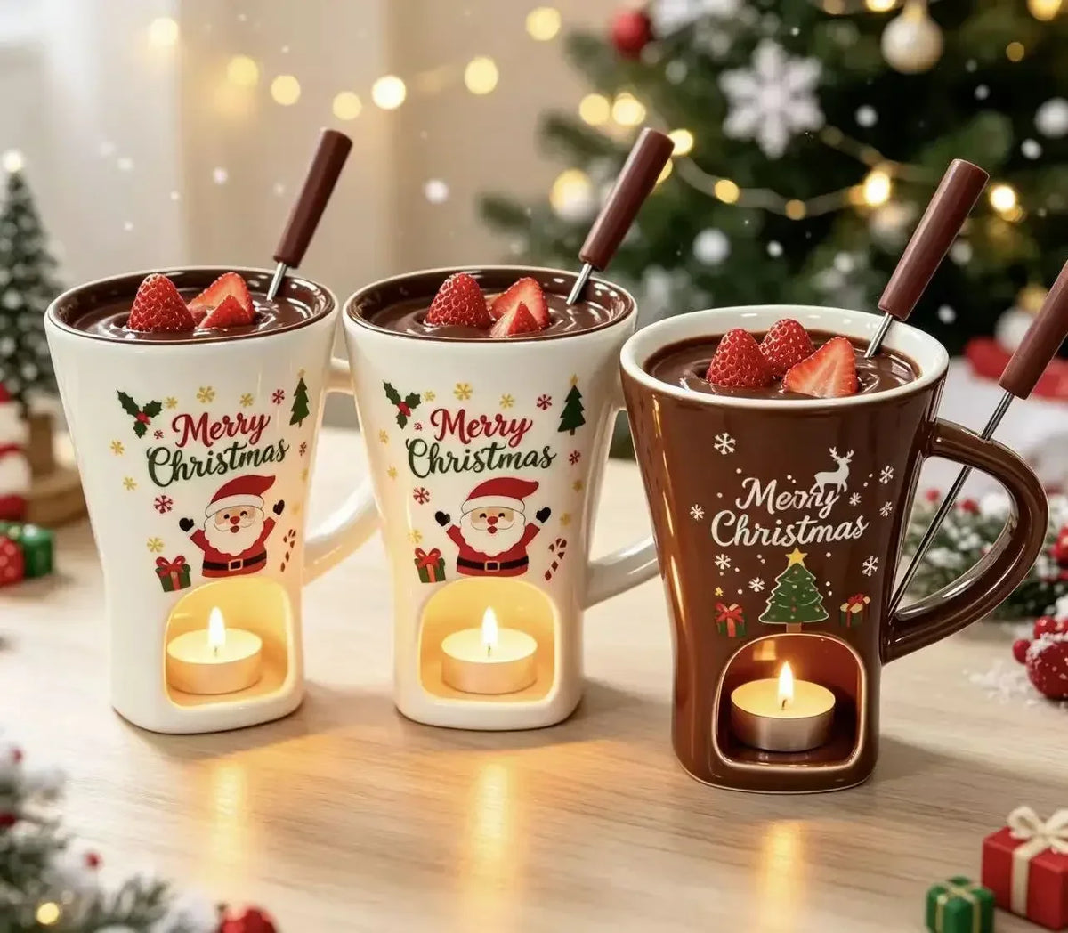 Merry Little Dip Ceramic Christmas Fondue Cup with Fork