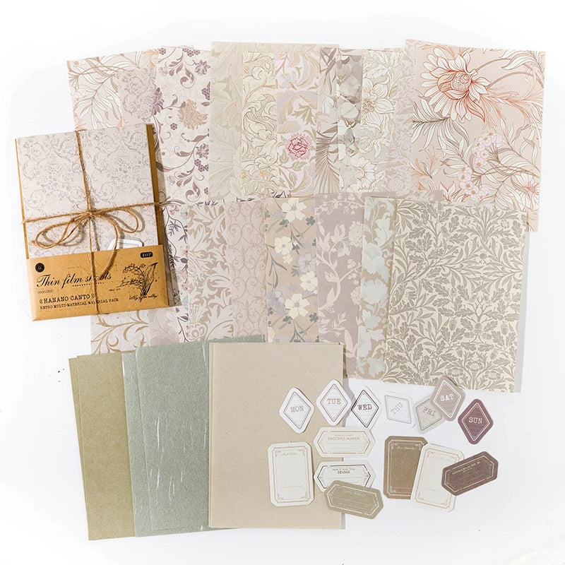 40 Pcs Floral Handmade Junk Journal Paper Mix | Vintage Scrapbooking Background Paper