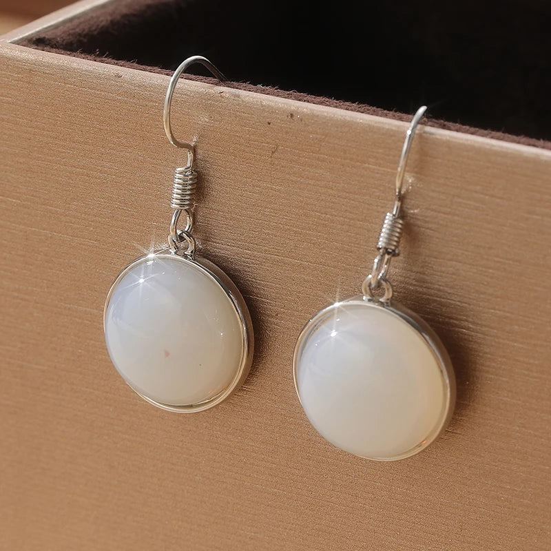 Moonstone Dangle Earrings | Silver Geometric Drop