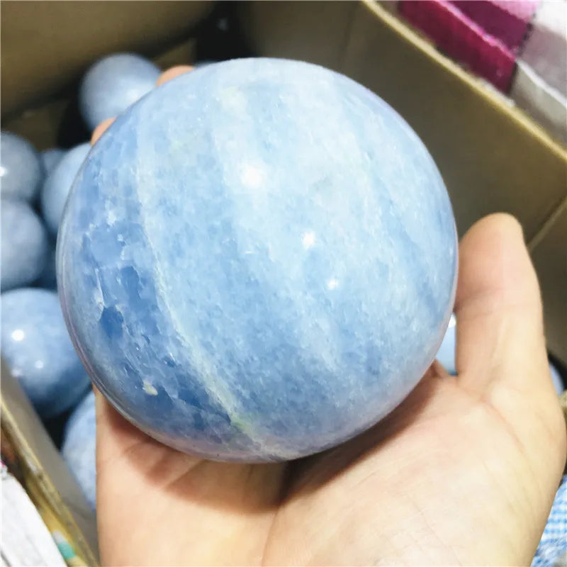 Natural Blue Calcite Crystal Sphere | Calm, Clarity & Communication · 3–8cm