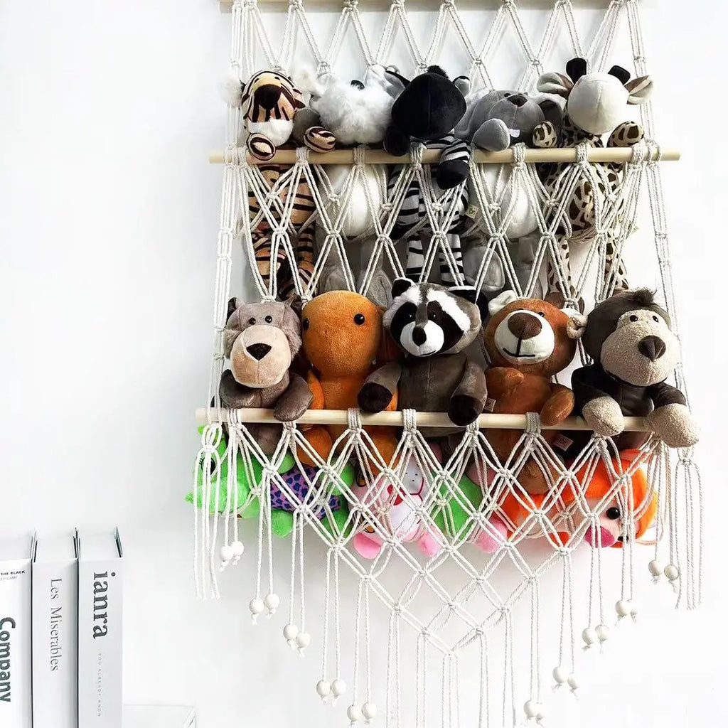 Boho Handwoven Storage Hammock | Wall-Mounted Stuffed Animal & Toy Organizer