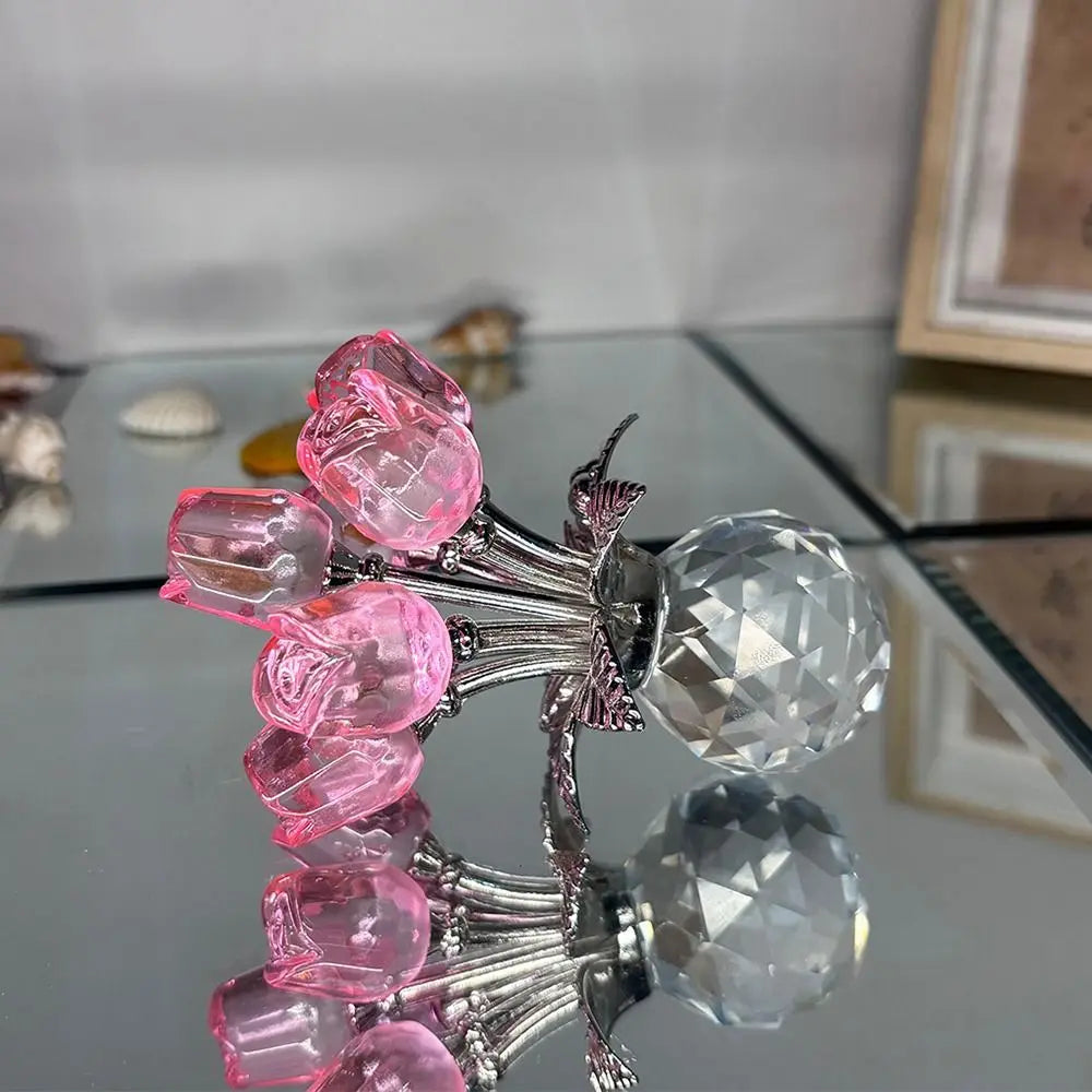 Crystal Rose Bouquet Sculpture — Handmade Rainbow Light Ornament