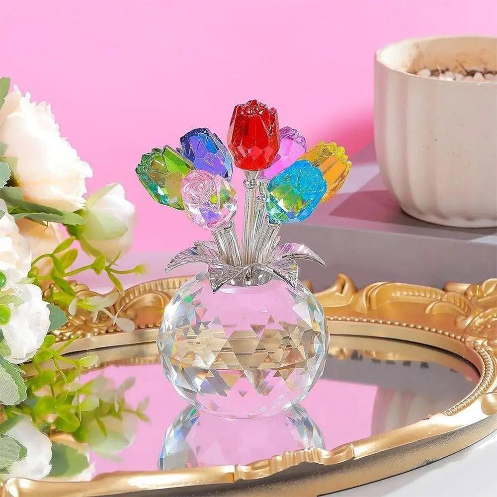 Crystal Rose Bouquet Sculpture — Handmade Rainbow Light Ornament