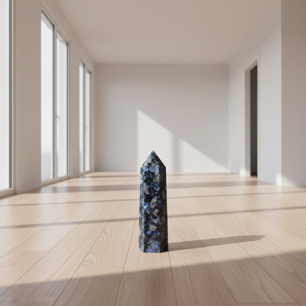 Large Natural Blue Flash Quartz Crystal Tower — 600–700g Premium Healing Stone Point