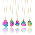 Natural Rainbow Stone Necklace — Wire-Wrapped Crystal Pendant Chakra Choker for Women