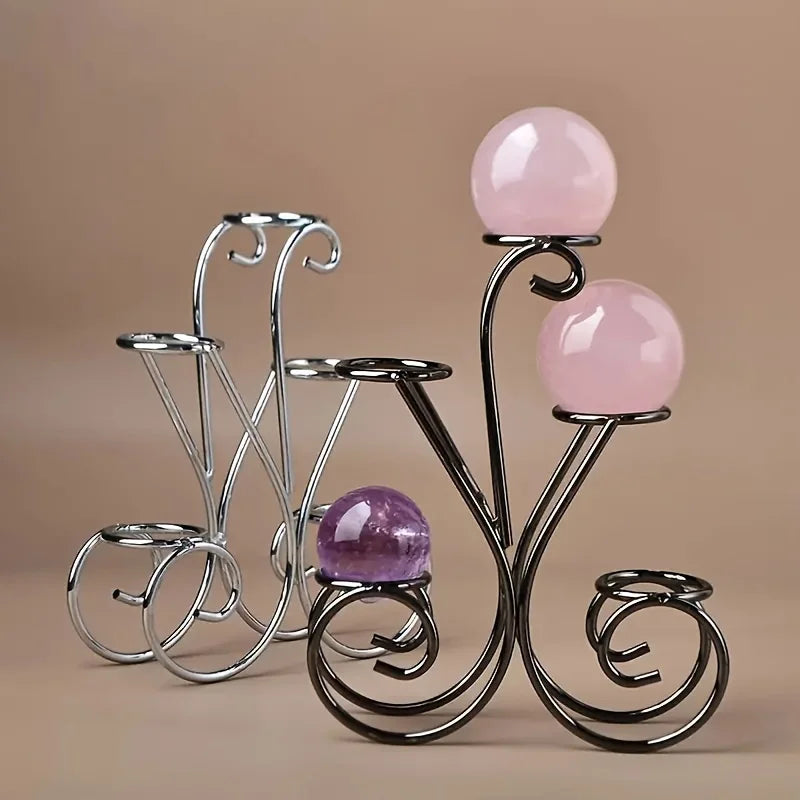 Crystal Sphere Stand | 5-Ball Flower Design Display Base · Silver, Gray & Black