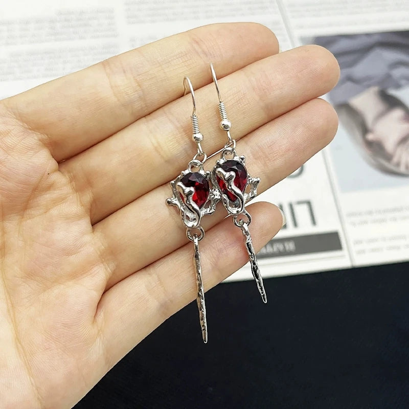 Bloodstone Scepter Drop Earrings — Gothic Witch Jewelry