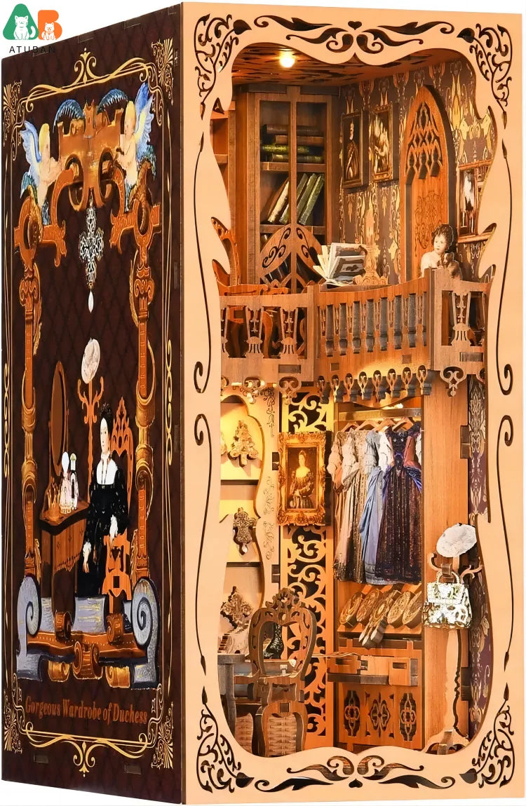 DIY Tarot Divination Book Nook Kit – 3D Wooden Mystic Bookshelf Insert with LED Lights