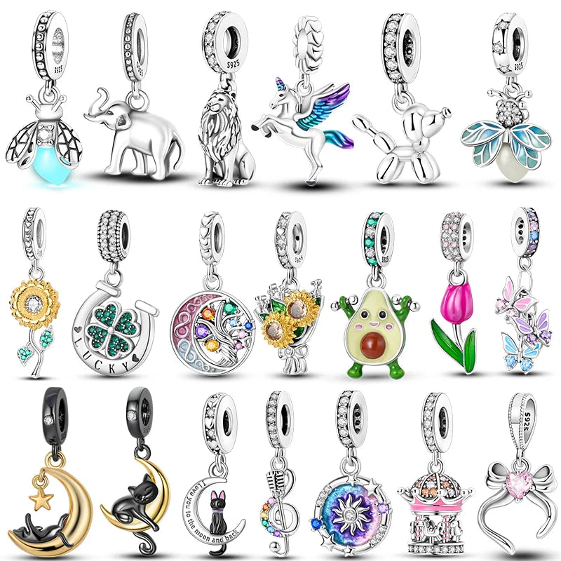 925 Sterling Silver Animal & Floral Charms for Bracelets – Cat, Sunflower & More