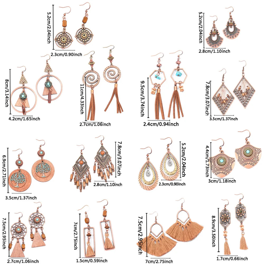 22 Styles Vintage Brown Earrings for Women Bohemian Ethnic Unique Geometric Dangle Earring Female Pendientes Bijoux
