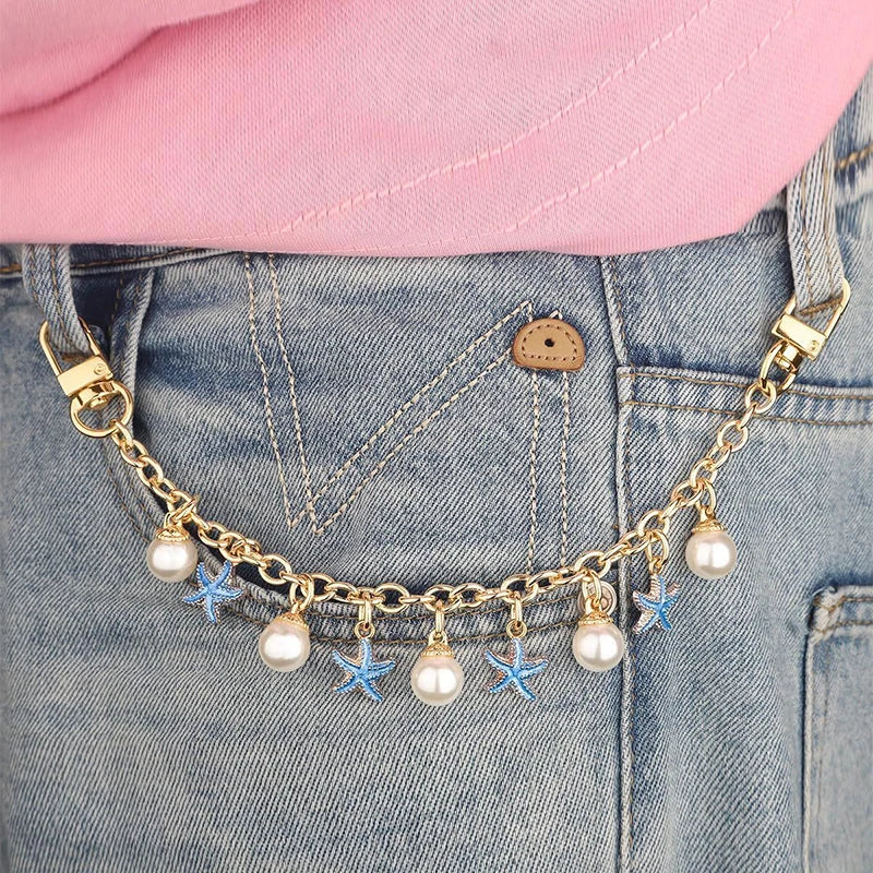 Boho Sea Star & Shell Pearl Bag Charm – Summer Handbag & Keychain Pendant