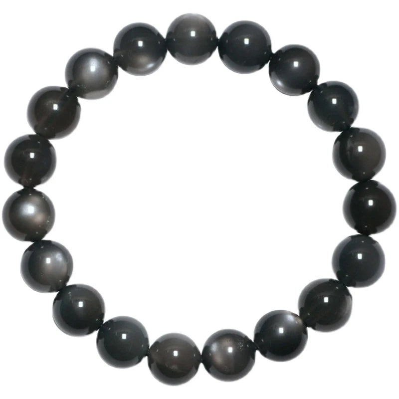 Natural Black Sunstone Bead Bracelet | Round Crystal Gemstone | 7mm–10mm