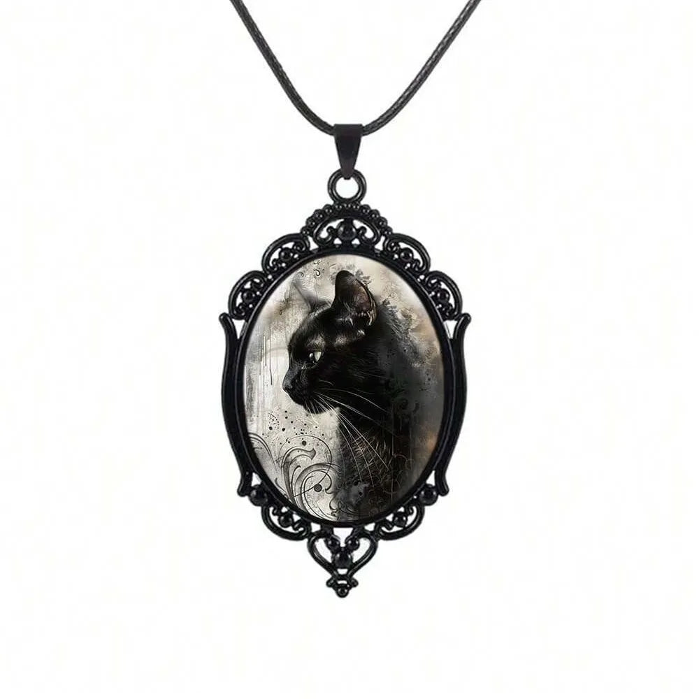 Gothic Black Cat Pendant Necklace