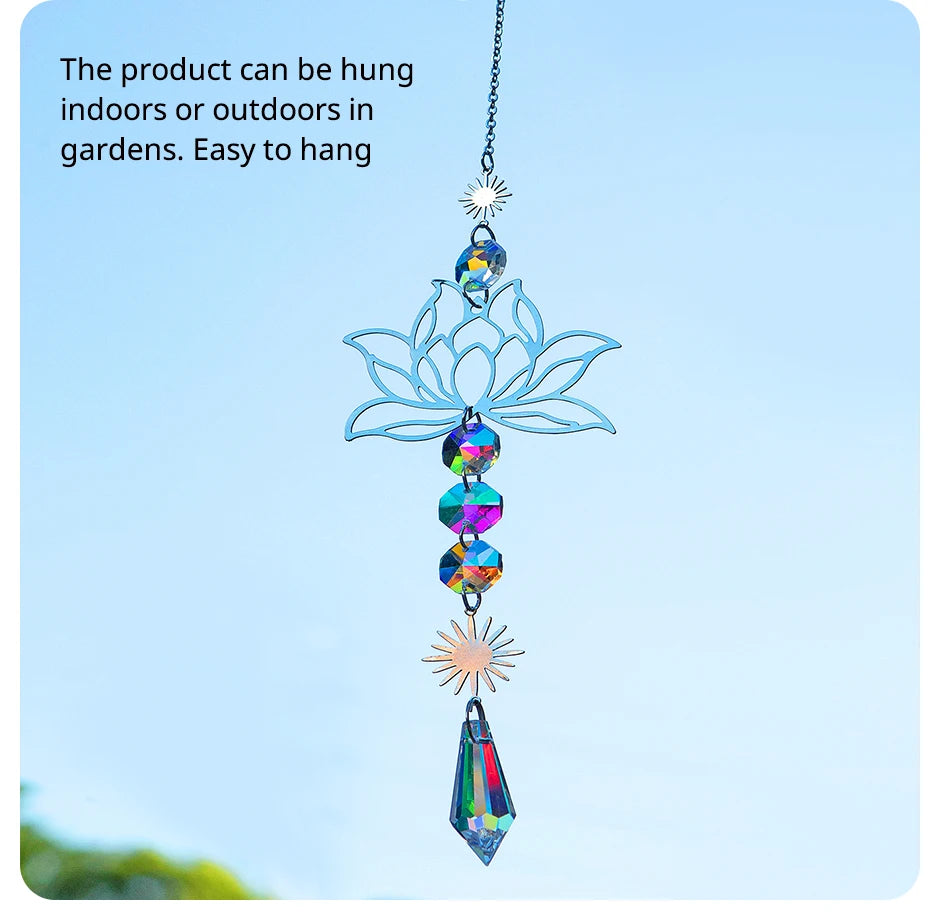 Metal Lotus Crystal Suncatcher Charm Pendant