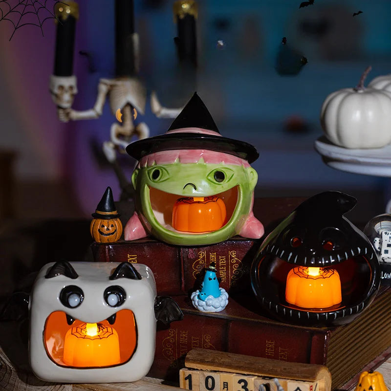 Halloween Ceramic Tealight Holder | Pumpkin, Witch & Monster Candle Holders