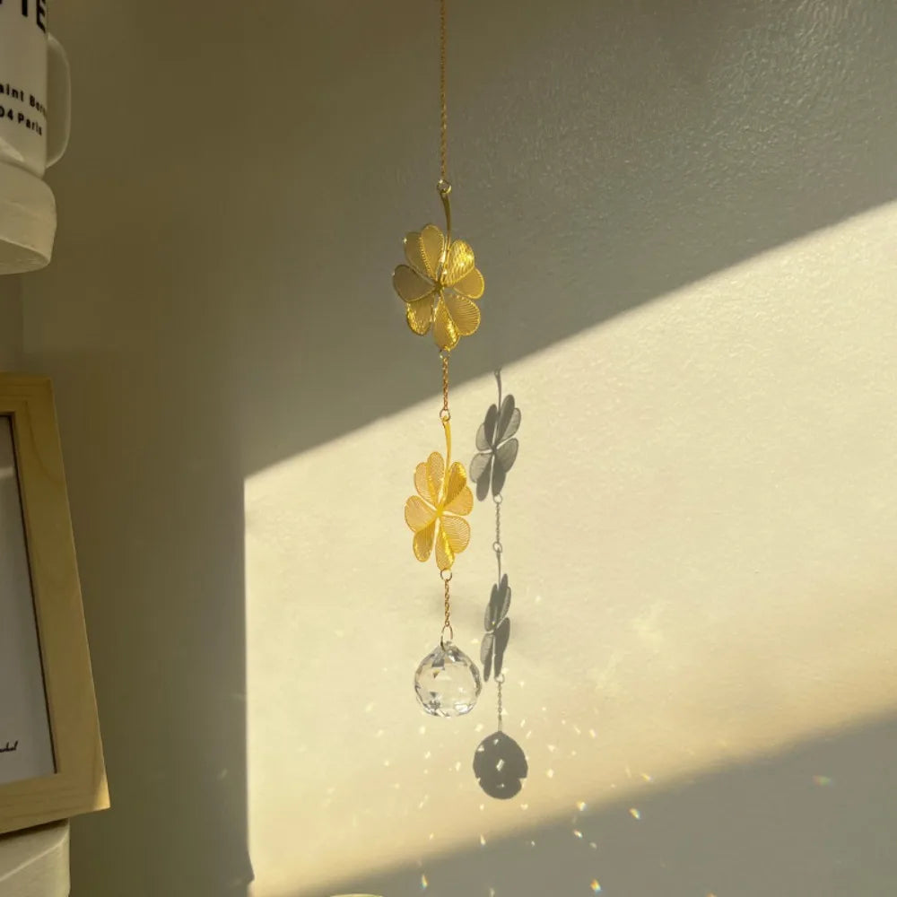 Lotus & Ginkgo Leaf Crystal Suncatcher Window Hanging