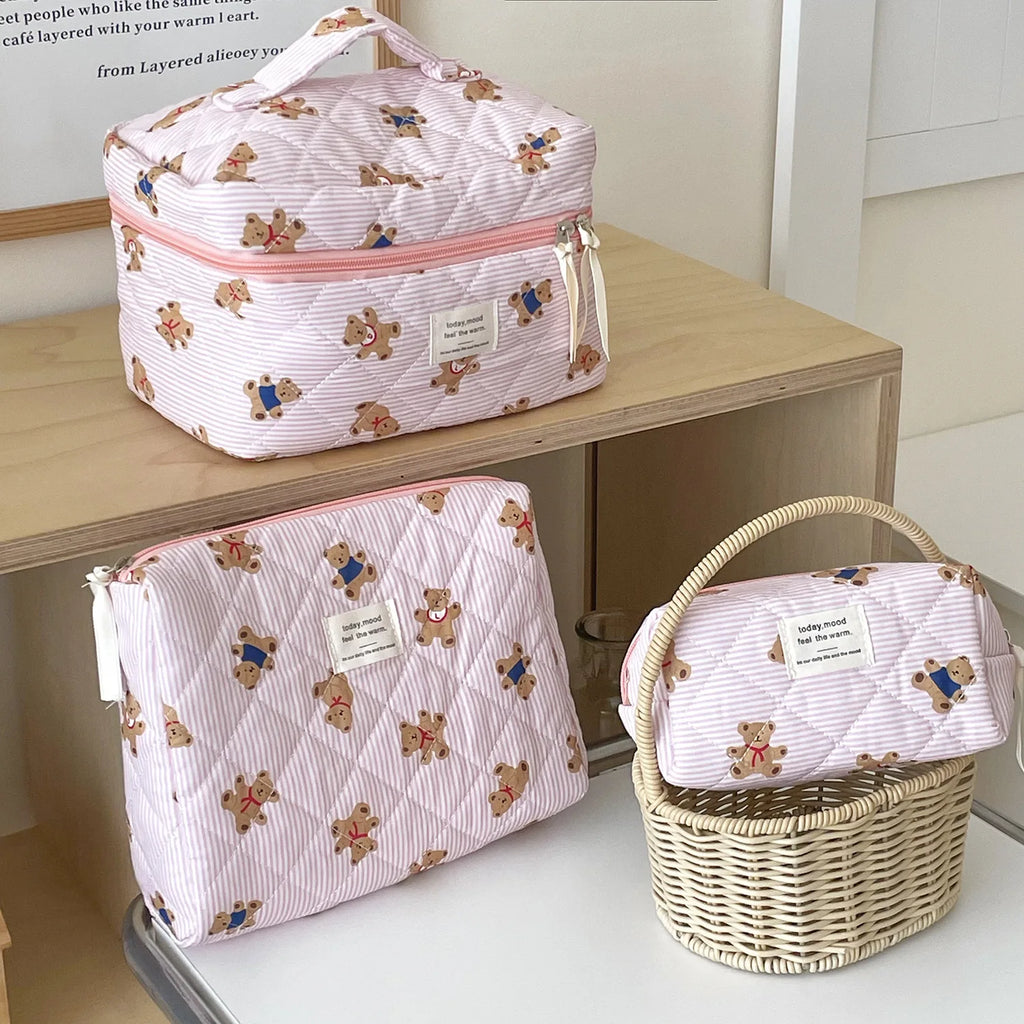 Cozy Bear Quilted Makeup Bag | Three Sizes
