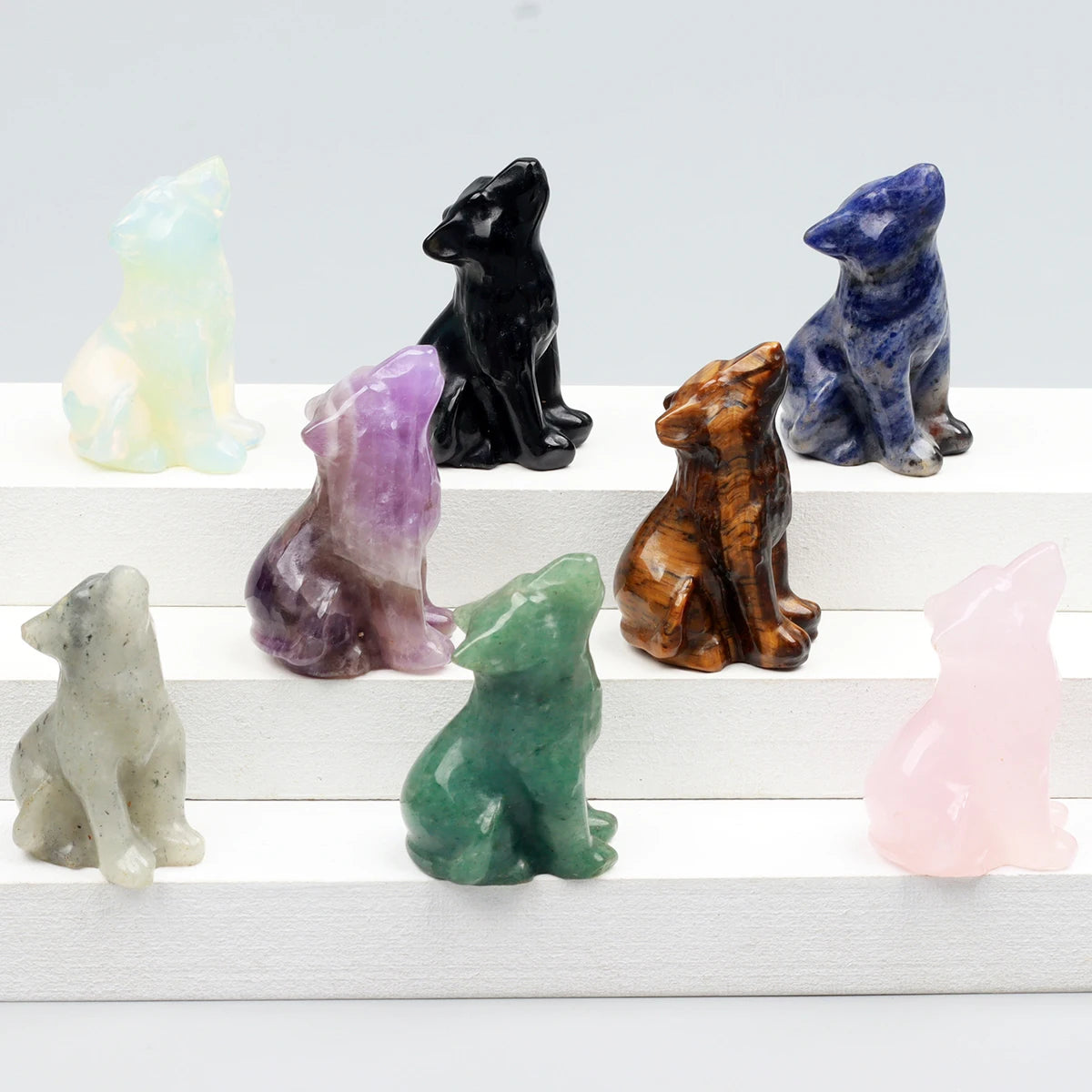 Carved Wolf Crystal Energy Stones