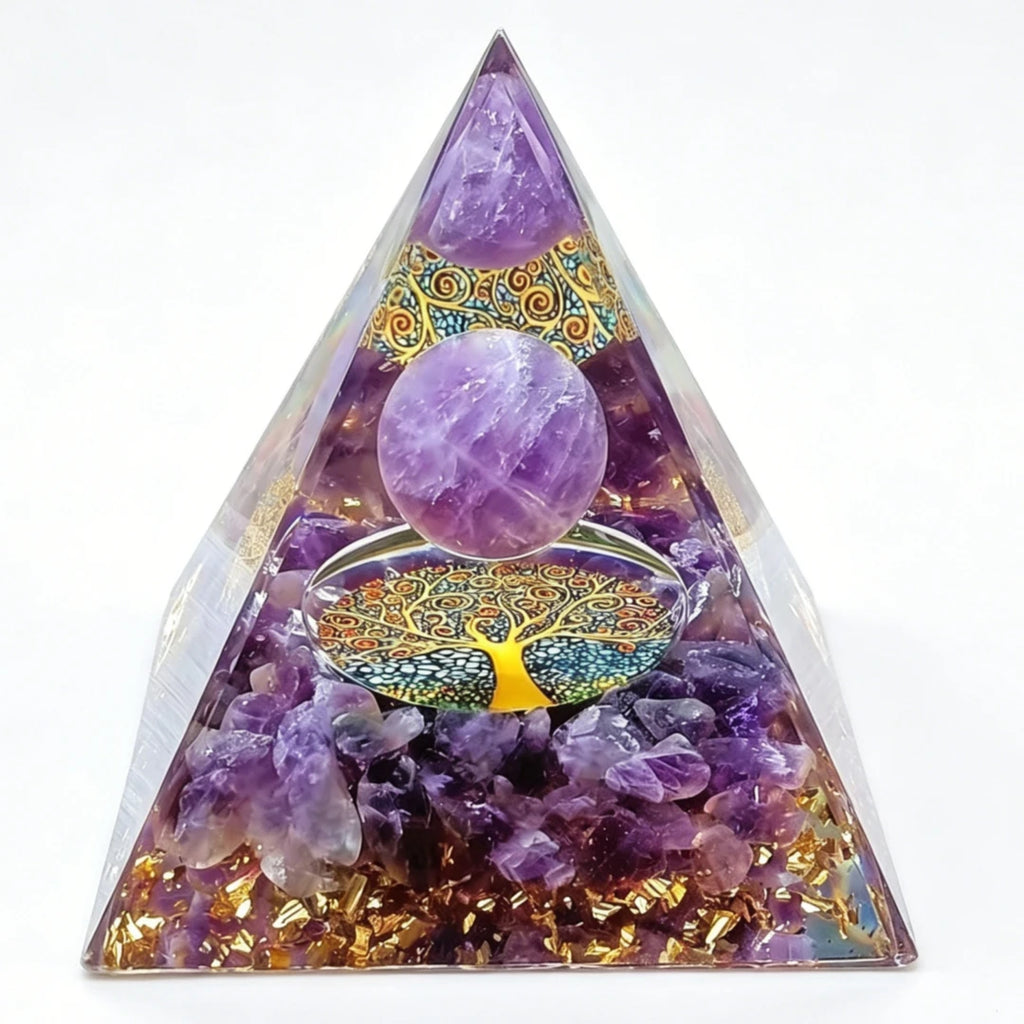 Amethyst Orgone Pyramid | Tree of Life Crystal Energy Generator