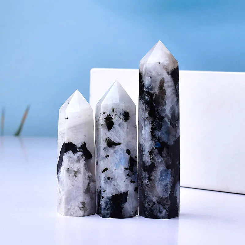 Natural Moonstone Crystal Point | Polished Obelisk Wand · Intuition & New Beginnings