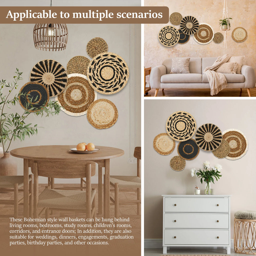Boho Woven Basket Wall Decor | 7- or 9-Piece Set