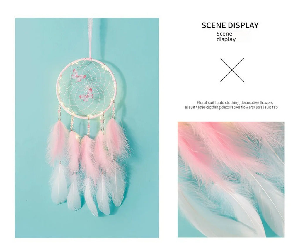 Butterfly & Feather Dreamcatcher | Pink or Blue, Optional Lights