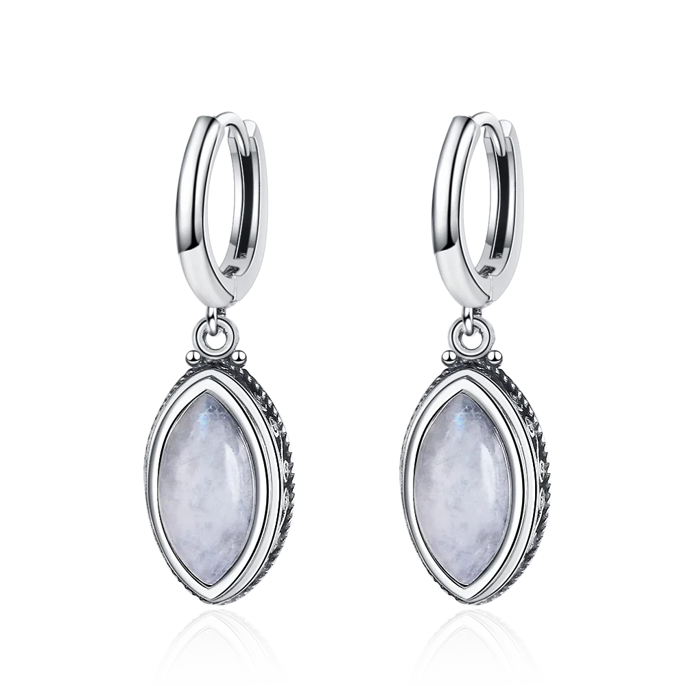 Natural Moonstone Drop Earrings | Silver Plated | Boho Ethnic Dangle