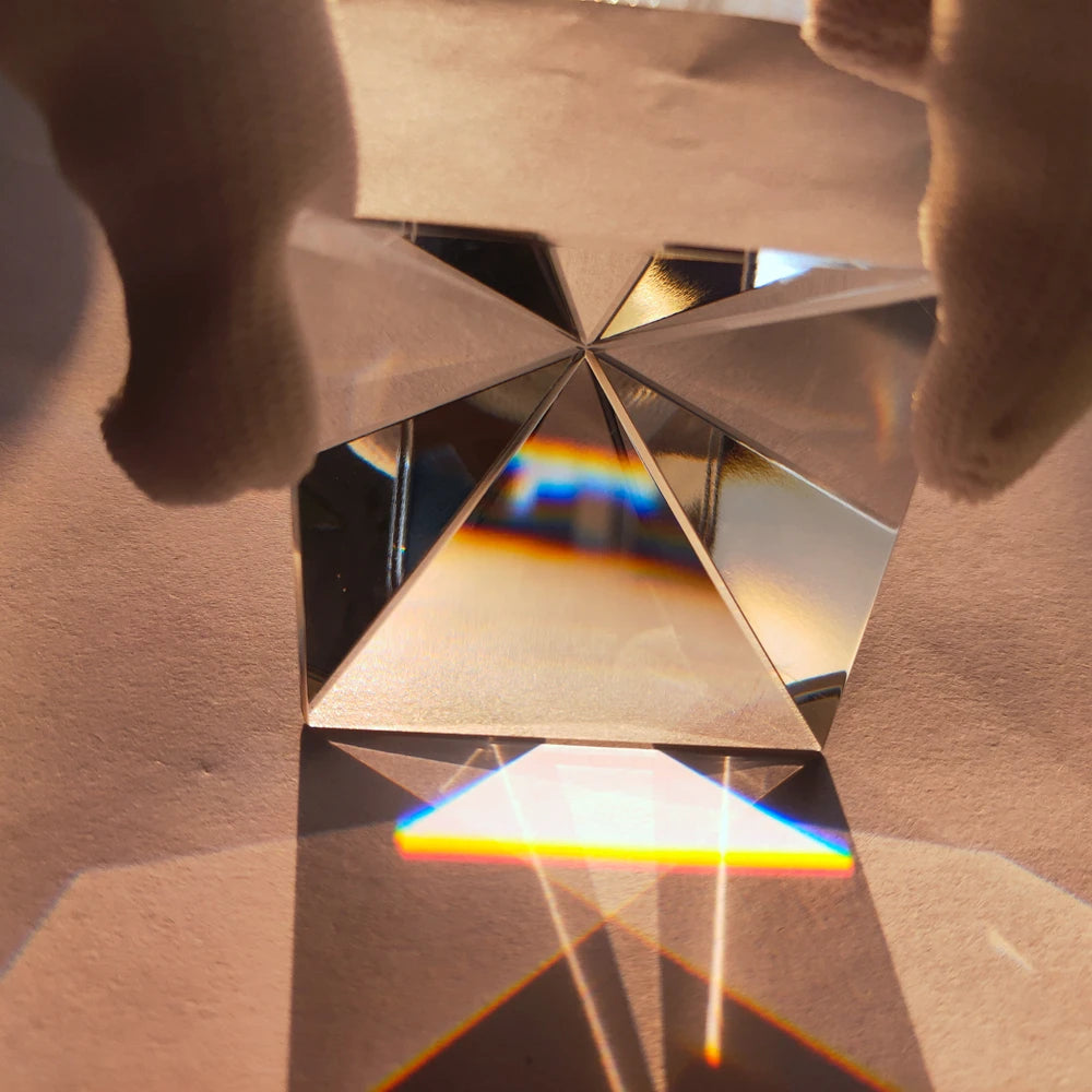 Crystal Glass Pyramid Prism — Rainbow Light Desktop Décor