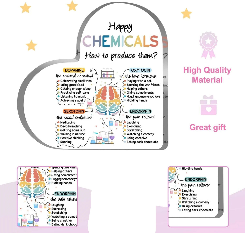 Happy Chemicals Acrylic Heart Sign | Mental Health Awareness Desk Decor