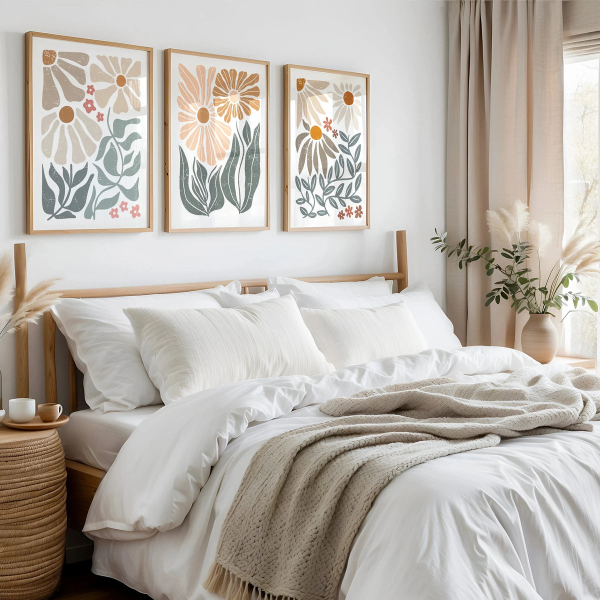 Boho Abstract Floral Canvas Wall Art Set | Neutral Botanical Prints for Living Room & Bedroom