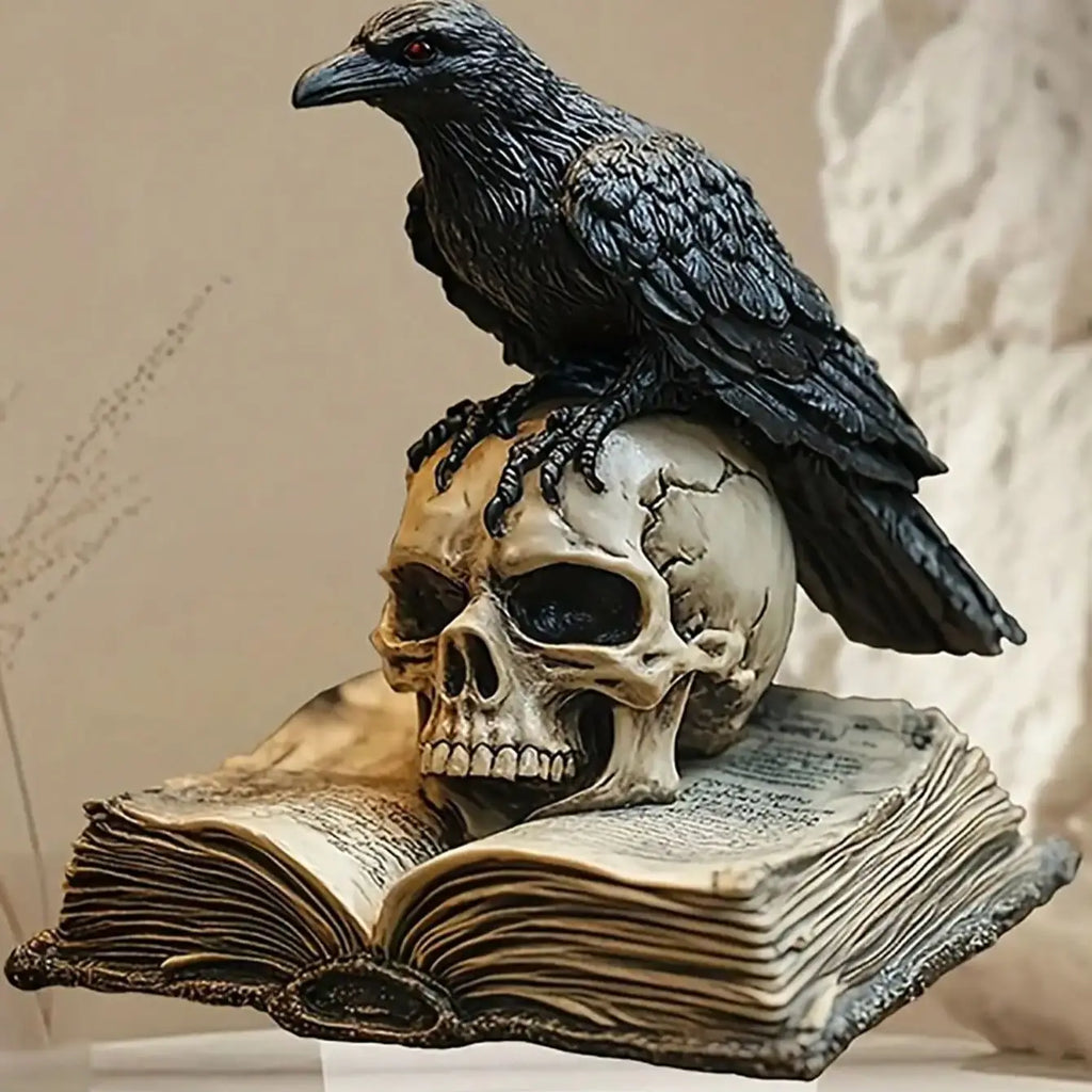 Gothic Black Crow Skull Sculpture | 2D Acrylic Desktop Decor | Halloween & Boho Home