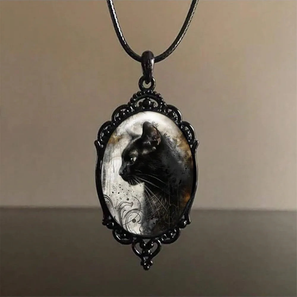 Gothic Black Cat Pendant Necklace