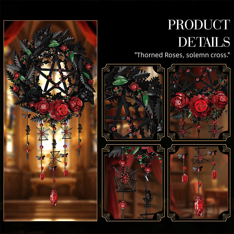 Gothic Rose Dream Catcher Building Block Set — Botanical Brick Art for Home Decor