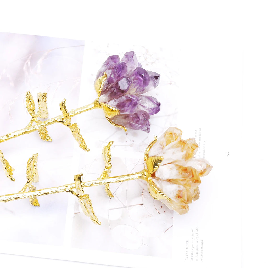 Natural Crystal Rose Cluster Flower Tree — Home Décor Gift Ornament