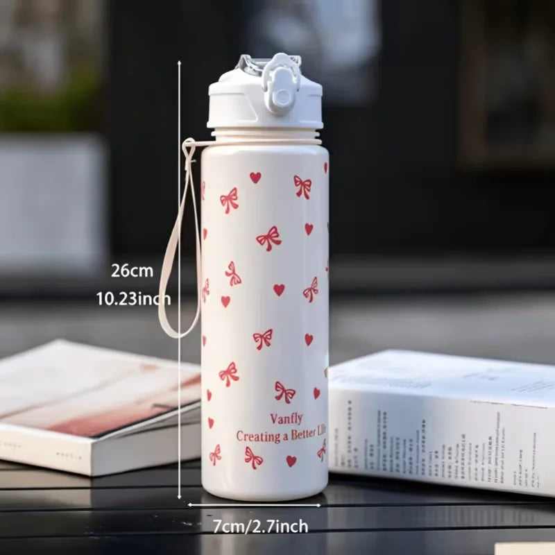 750ml Cute Floral Straw Cup | Strawberry Cherry Flower Bowknot Print