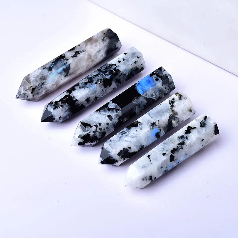 Natural Moonstone Crystal Point | Polished Obelisk Wand · Intuition & New Beginnings