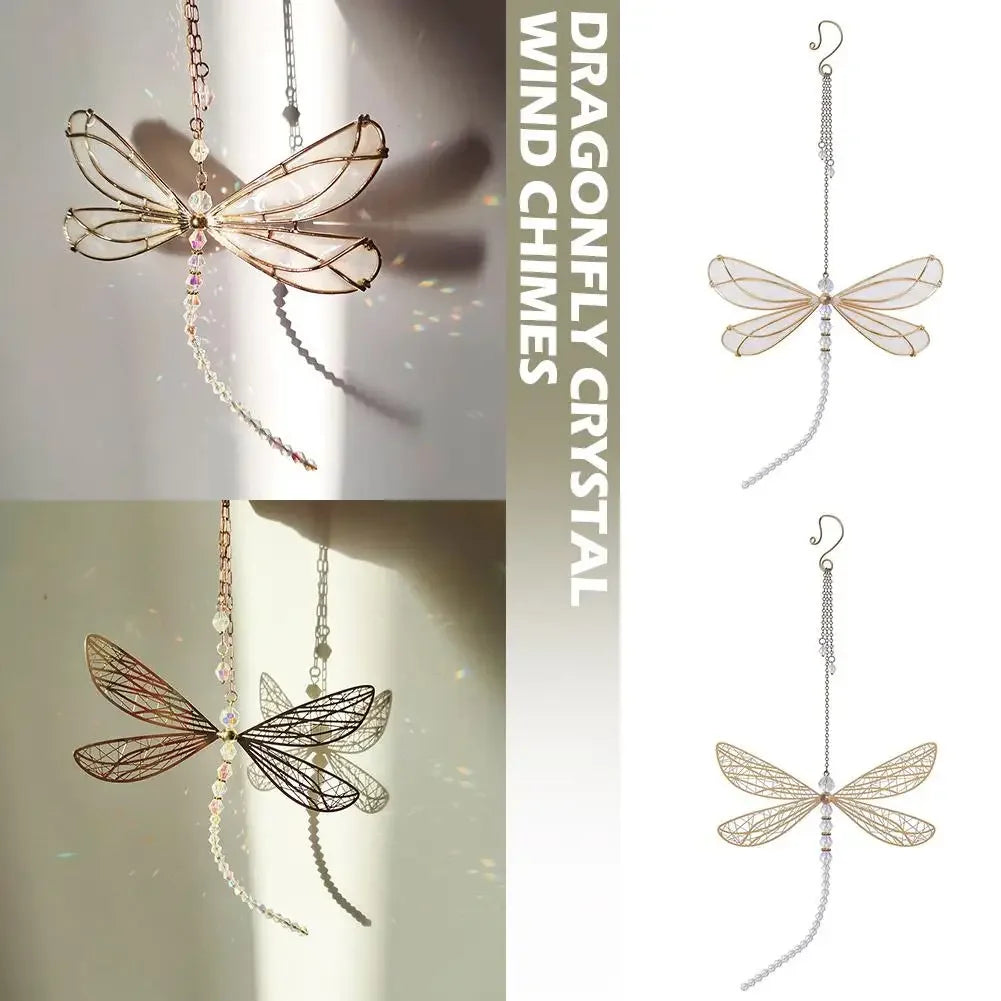 Golden Dragonfly Crystal Suncatcher Wind Chime Pendant