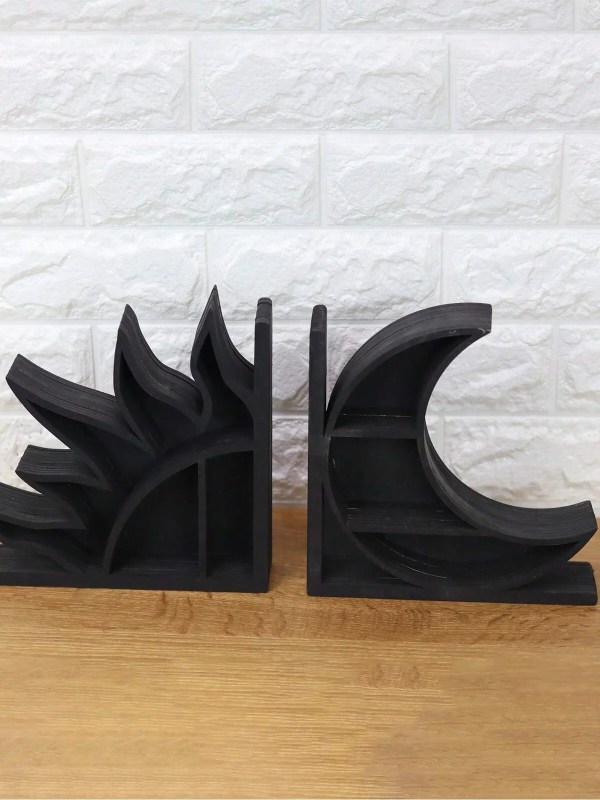 Crystal Sun & Moon Shelf Bookends — Decorative Wood & Crystal Book Holder