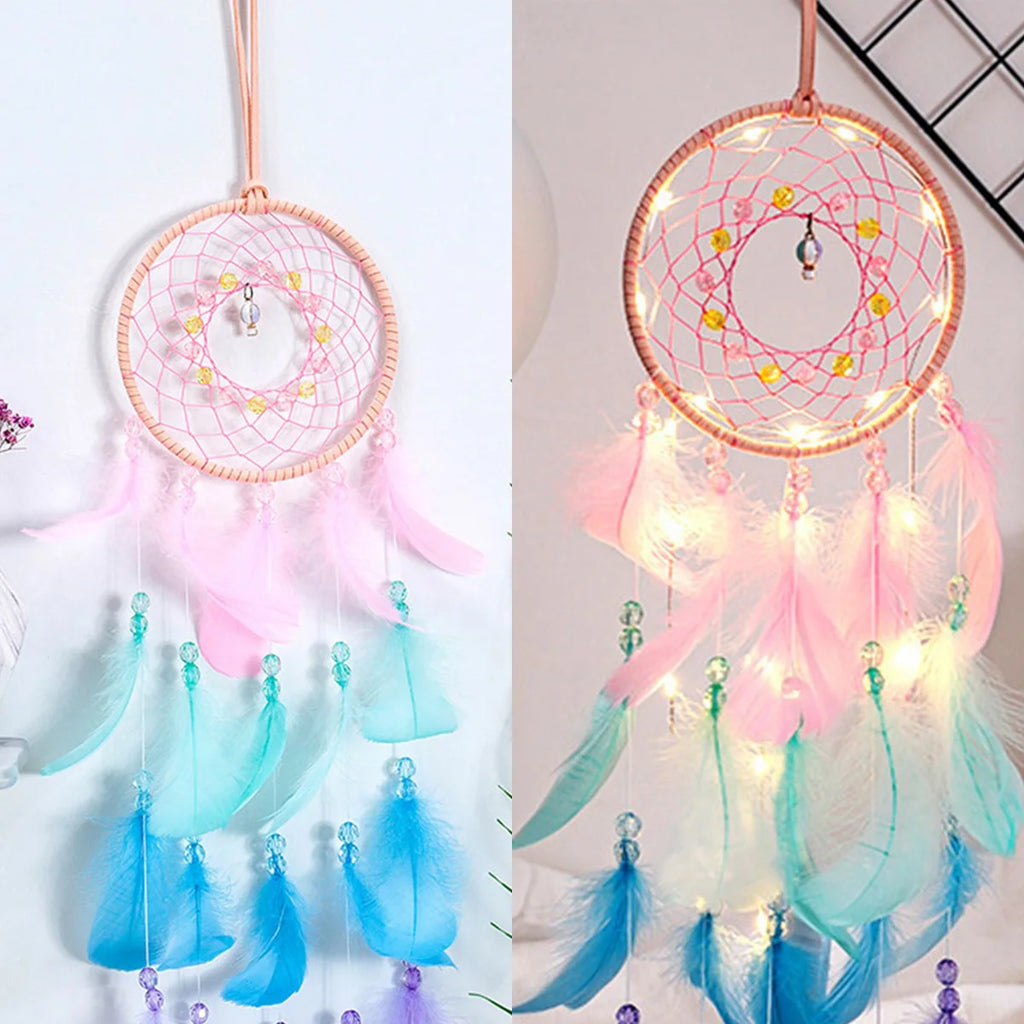 Colorful Handmade Unicorn Dreamcatcher — Single & 2-Piece Sets with Optional LED Lights