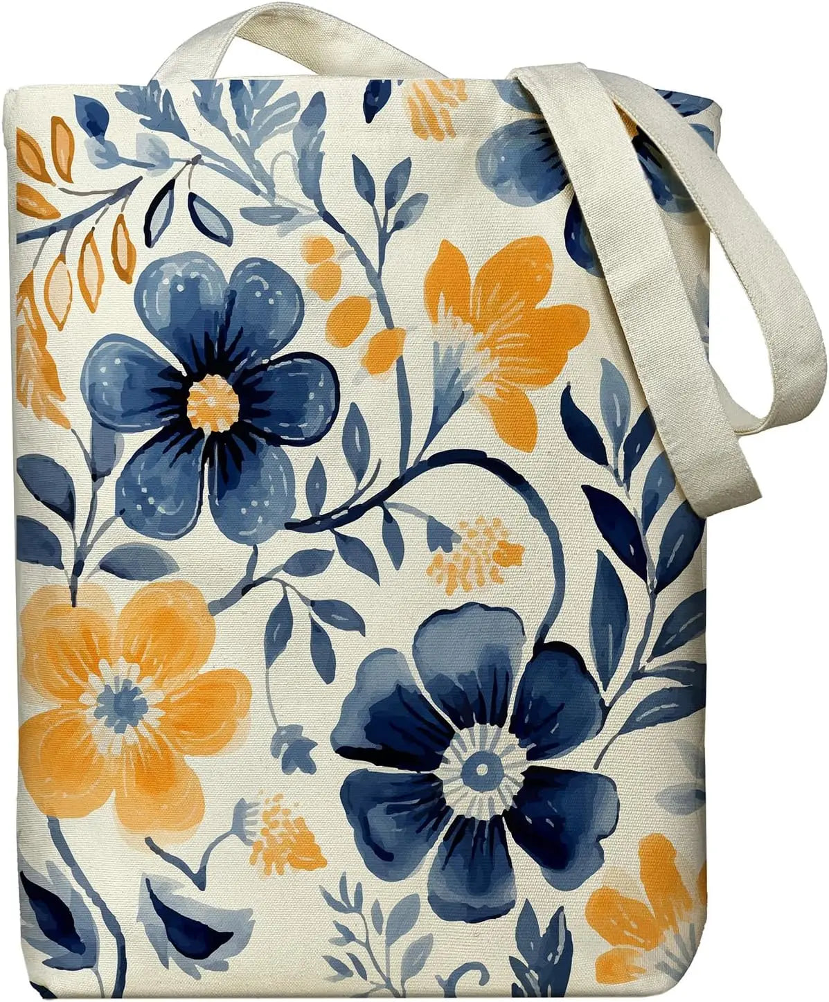 Floral Canvas Tote Bag | Zippered Women's Bag for Work, Shopping & Everyday