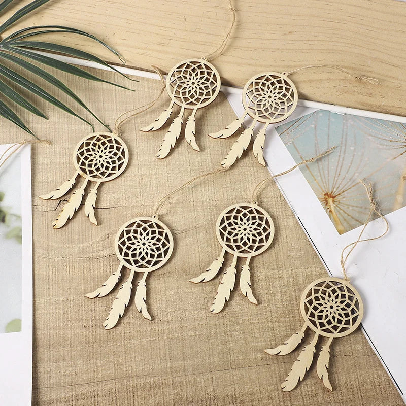 Wooden Dream Catcher DIY Craft Set | 8-Piece Unfinished Feather Shape Ornaments