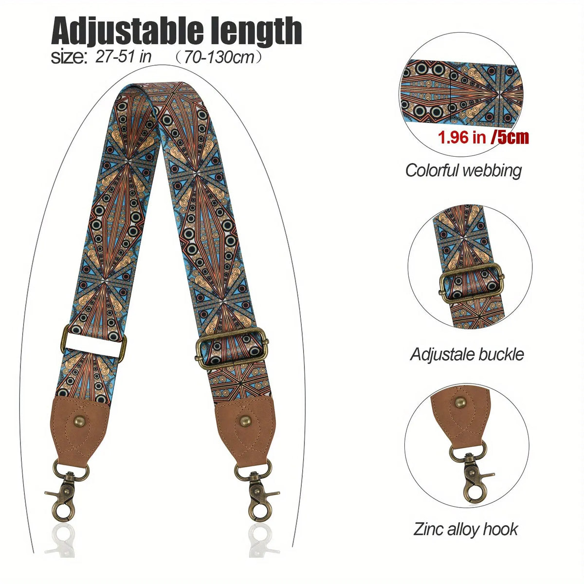 Boho Embroidered Wide Nylon Bag Strap
